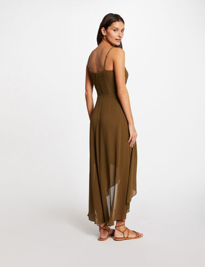 Midi dress with thin straps khaki green ladies'