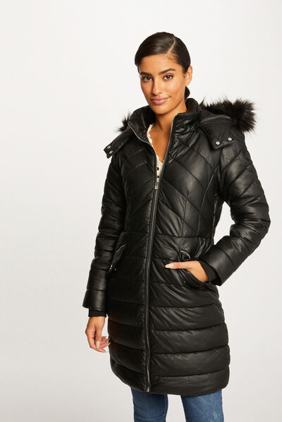 Straight padded jacket with hood black ladies'
