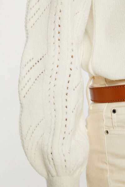Long-sleeved jumper openwork details ivory ladies'