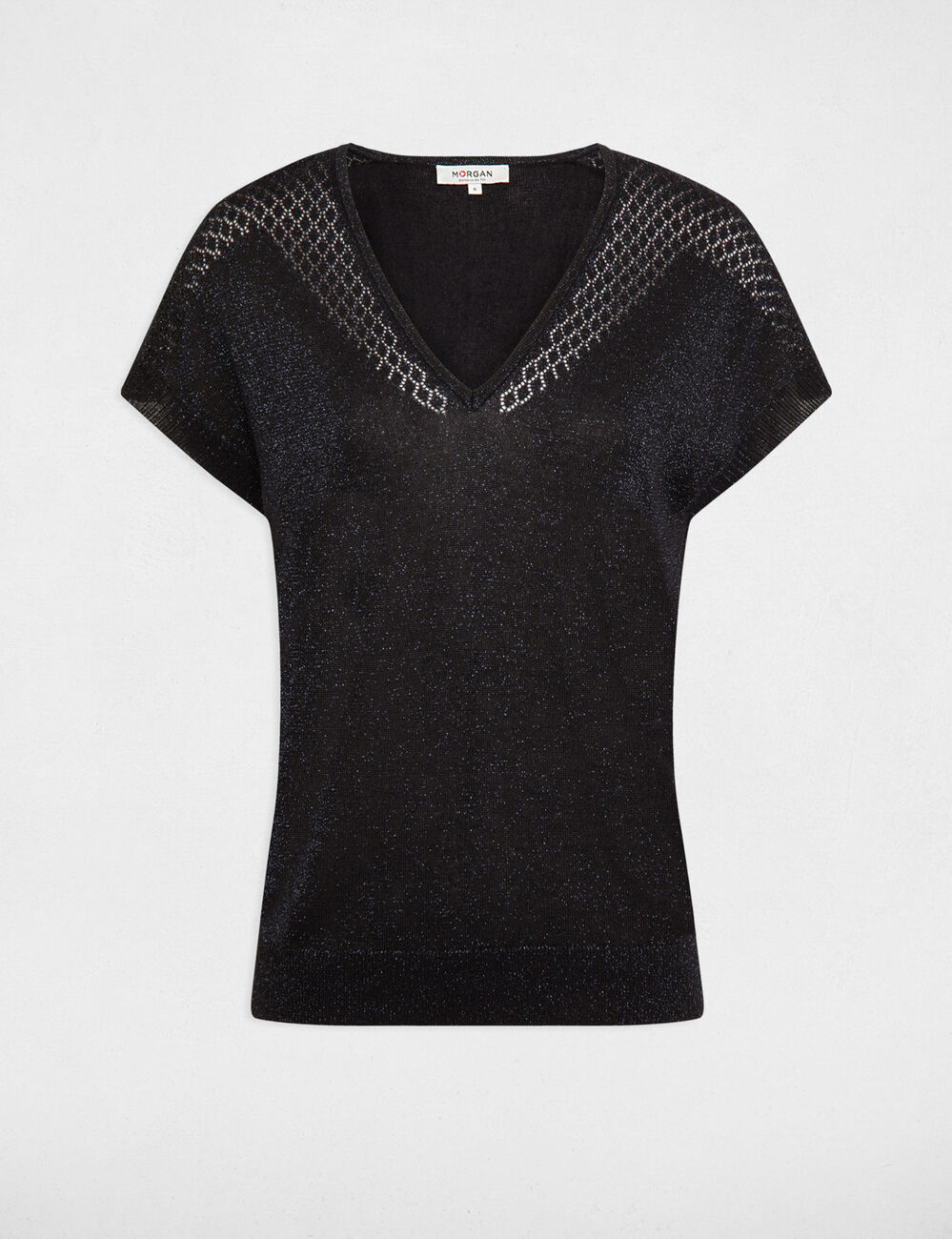 Jumper V-neck short sleeves navy women