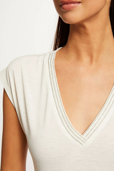 Short-sleeved t-shirt with V-neck ecru ladies'