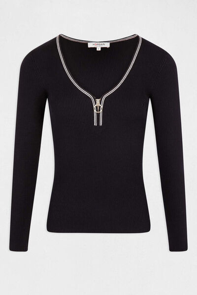 Long-sleeved jumper with V-neck navy ladies'
