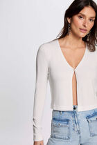Long-sleeved cardigan with V-neck white women