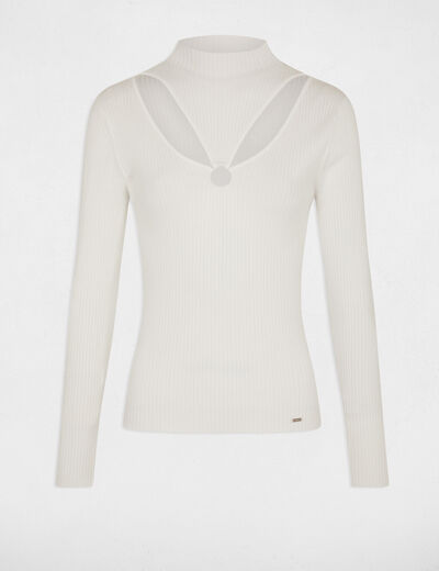 Long-sleeved jumper with openings ecru women