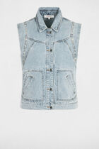 Sleeveless denim jacket jean bleached women