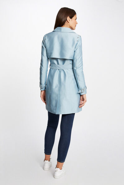 Straight belted trenchcoat sky blue ladies'