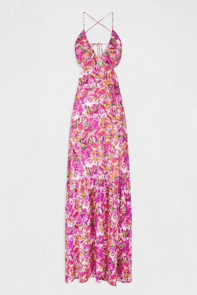 Maxi straight dress with floral print multico ladies'