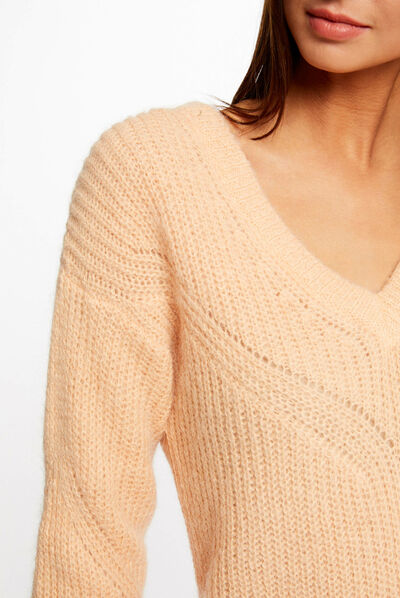 Long-sleeved jumper with V-neck light orange ladies'