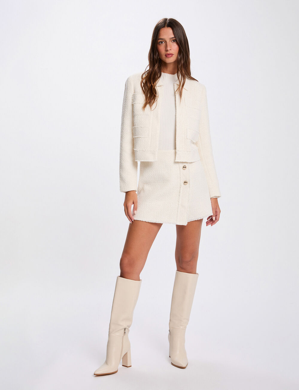 Cropped fitted jacket ivory women