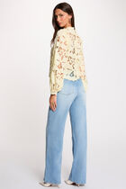 Embroidered blouse with high neck pastel yellow women