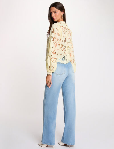 Embroidered blouse with high neck pastel yellow women