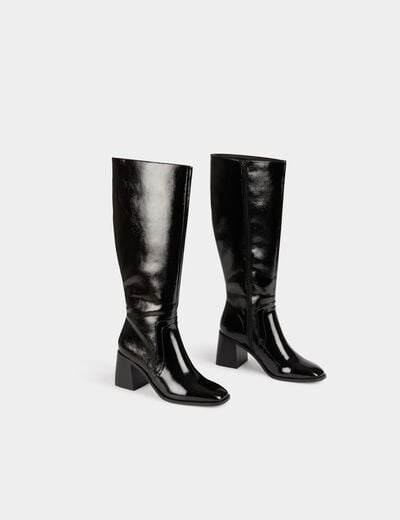 Patent boots with heels black women