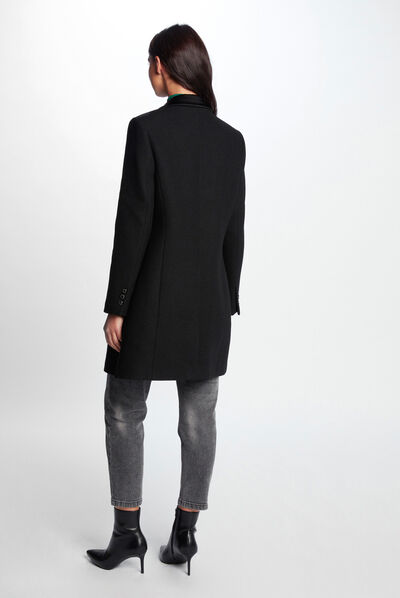 Long coat satin details black ladies'