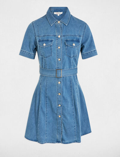 Mini skater denim dress stone wash denim women