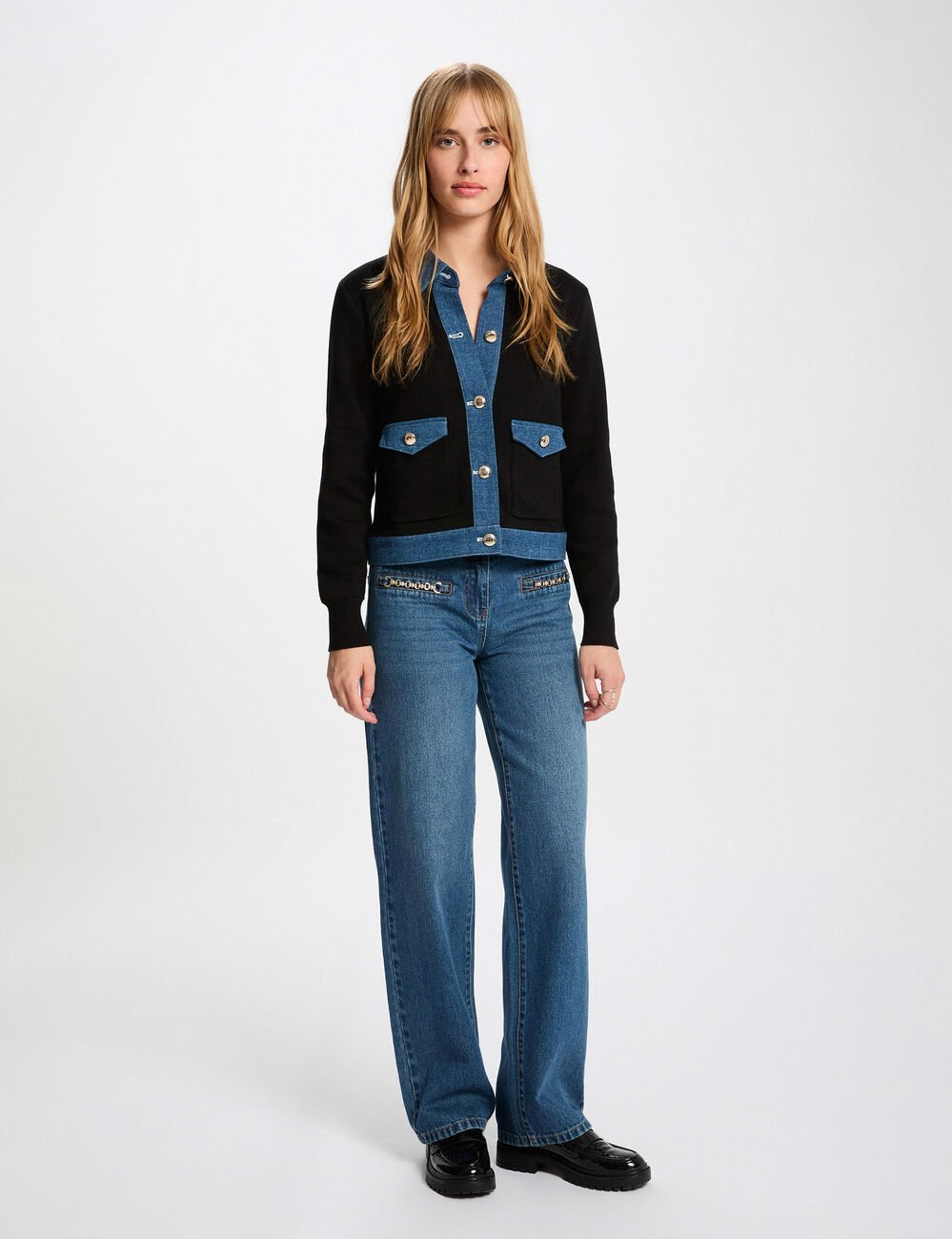 Striped cardigan lapel collar black women