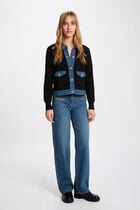 Striped cardigan lapel collar black women