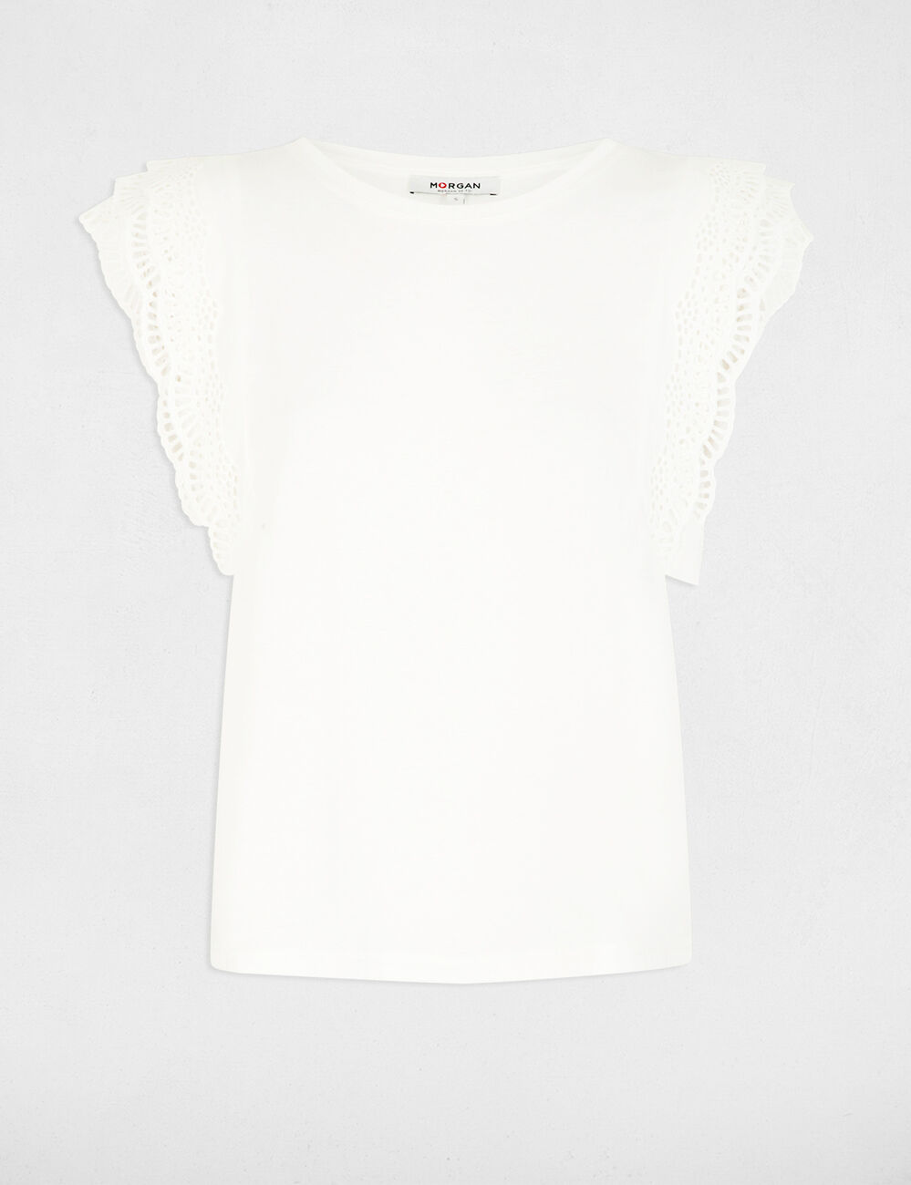 T-shirt with lace sleeves white women