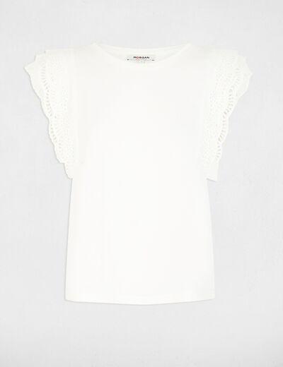 T-shirt with lace sleeves white women