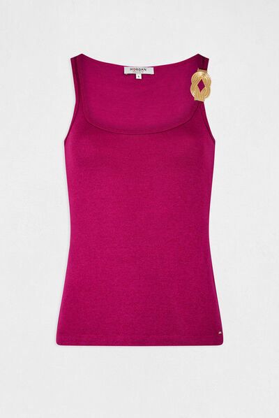 Vest top with wide straps and ornament raspberry ladies'