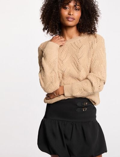 Fancy knit sweater beige women