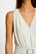 Loose jumpsuit with pleated legs ecru women