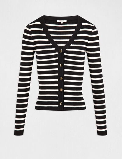 Long-sleeved cardigan with stripes navy ladies'