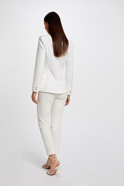 Fitted cropped trousers with darts ecru ladies'