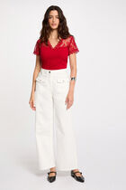 Short-sleeved t-shirt with lace red women
