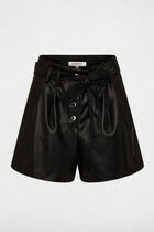 Faux leather paperbag shorts black women