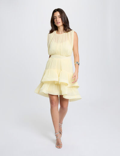 Short dress with high neck pastel yellow women