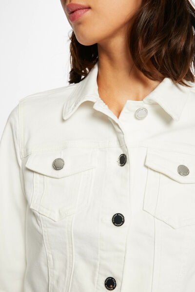 Straight buttoned denim jacket ecru ladies'
