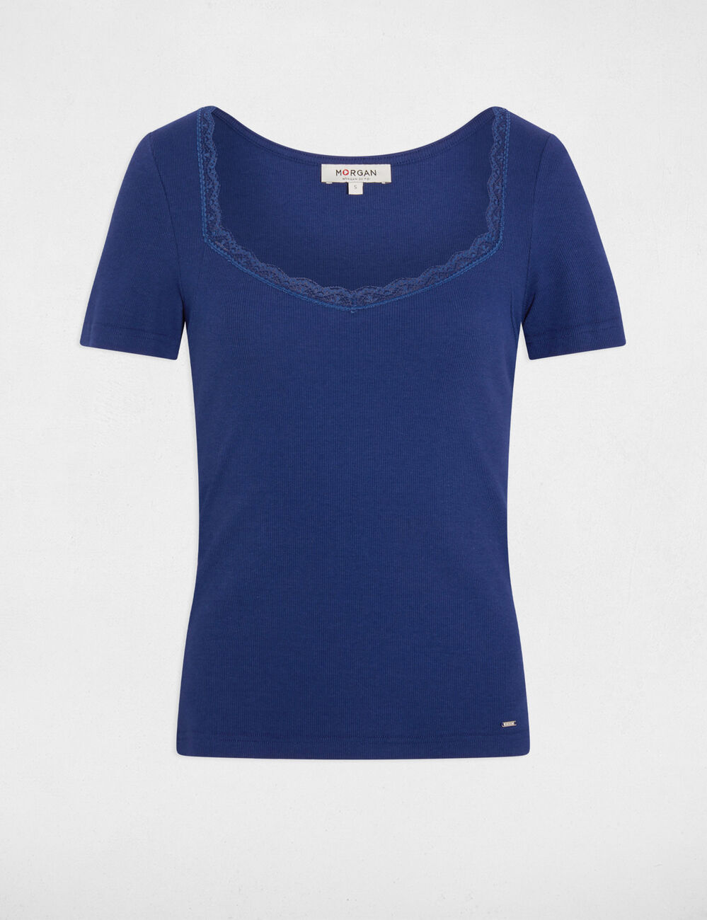 Fitted t-shirt with heart neckline navy blue women