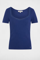 Fitted t-shirt with heart neckline navy blue women