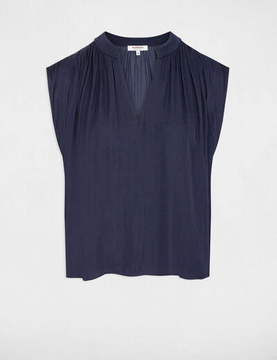 Satin short-sleeved blouse indigo ladies'