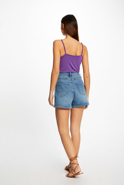 Vest top thin straps and V-neck dark purple ladies'