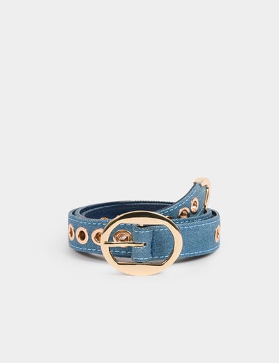 Denim belt with eyelets stone wash denim women