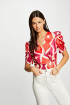 Printed top short sleeves multicolored women