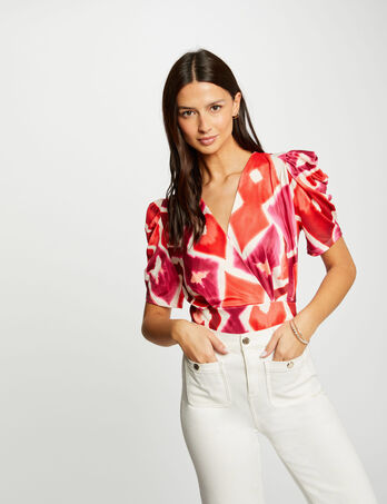 Printed top short sleeves multicolored women