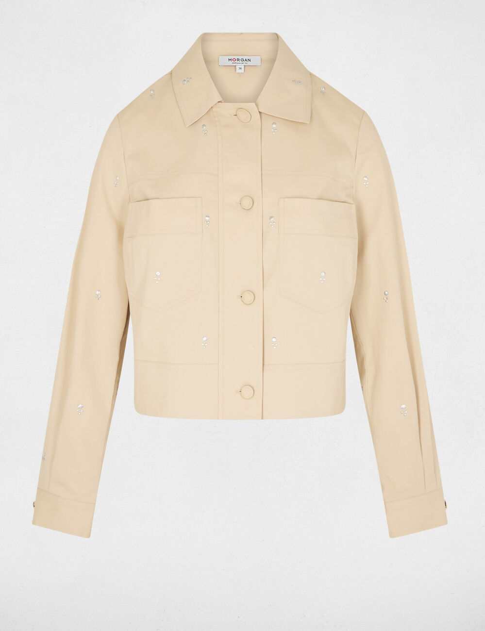 Cropped studded jacket beige women