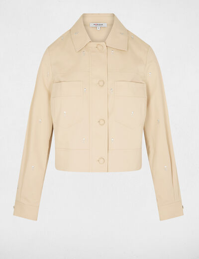 Cropped studded jacket beige women