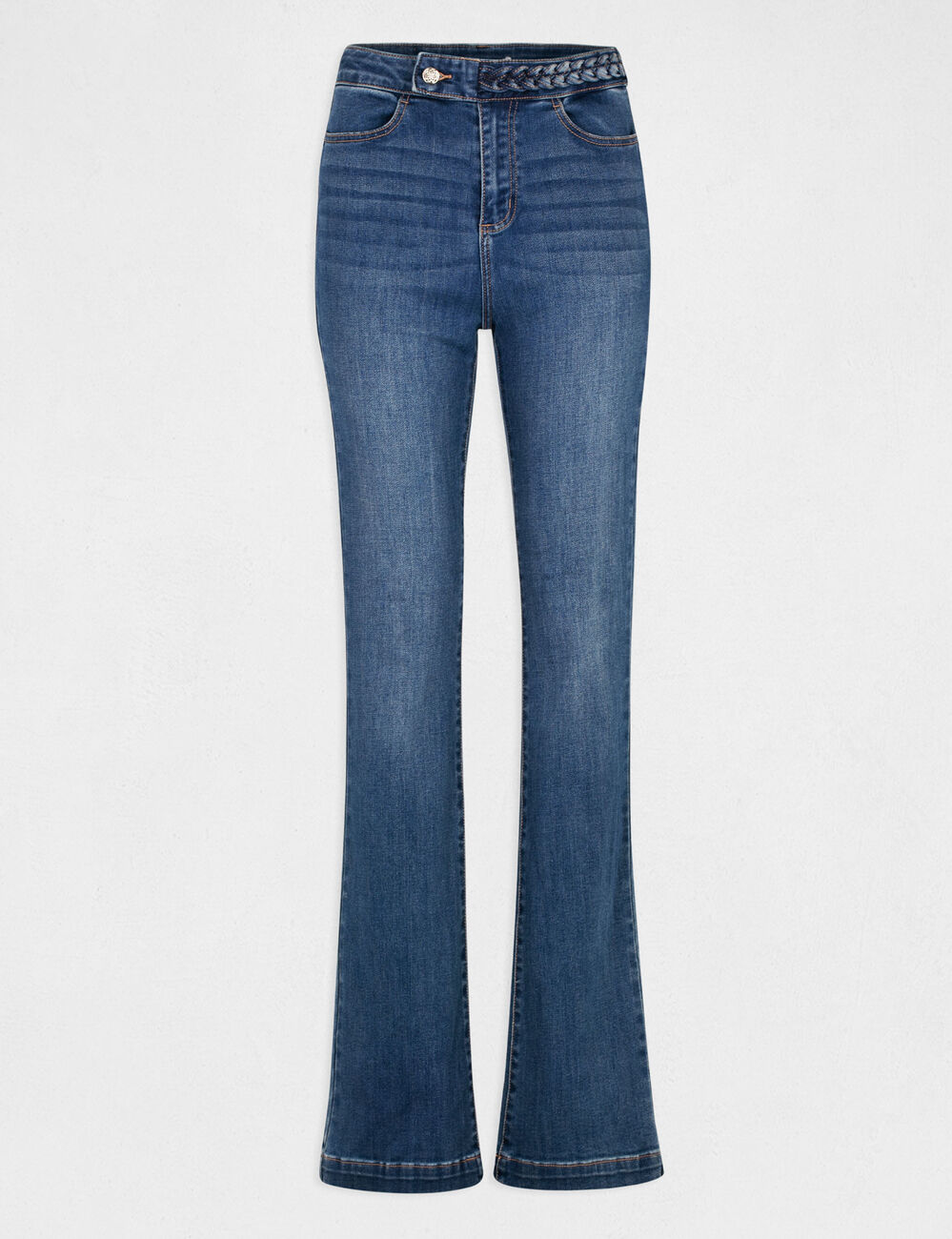 Straight jeans with braided details denim stone women