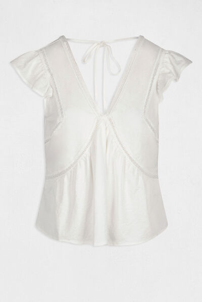 Short-sleeved t-shirt with ruffles ecru ladies'