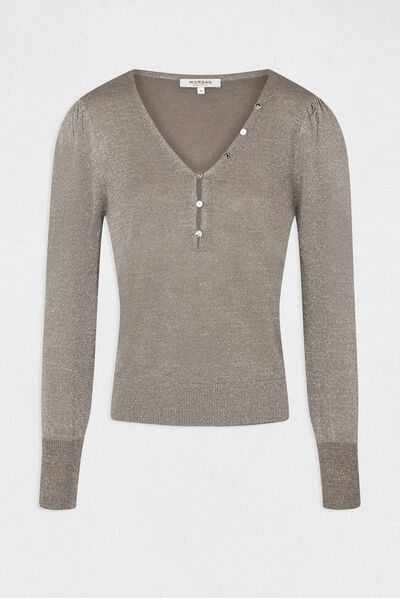 Long-sleeved jumper with buttons taupe ladies'