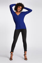 Long-sleeved jumper with ribbed knit blue women