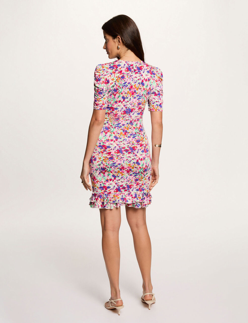 Short dress with puff sleeves multicolor women