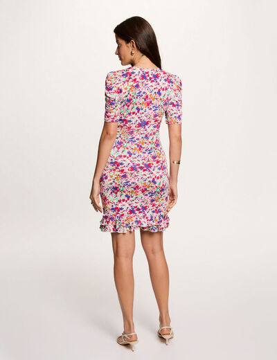 Short dress with puff sleeves multicolor women