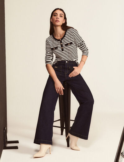 Striped long-sleeved t-shirt white women