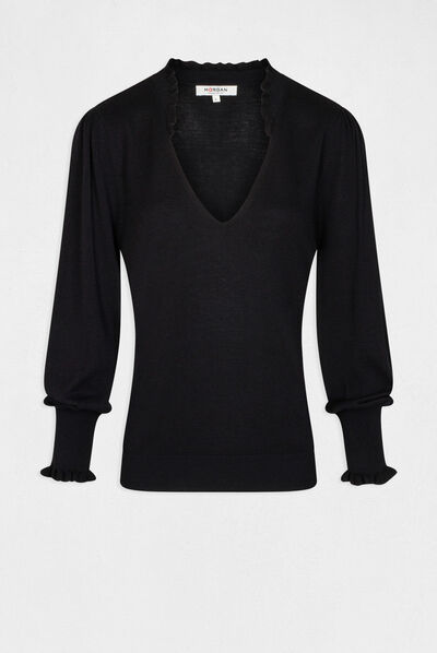 Long-sleeved jumper with ruffles navy ladies'