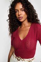 Short-sleeve lace top bordeaux women