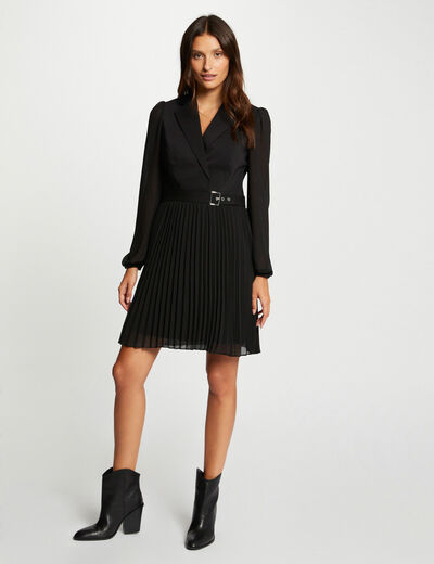 Skater dress with pleated bottom black ladies'